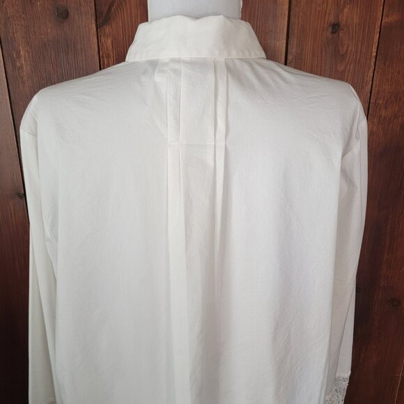 Black Label by Chico’s White Long Shirt Dress Tunic Top Lace Sleeves Size 2 Lg. - Picture 12 of 16